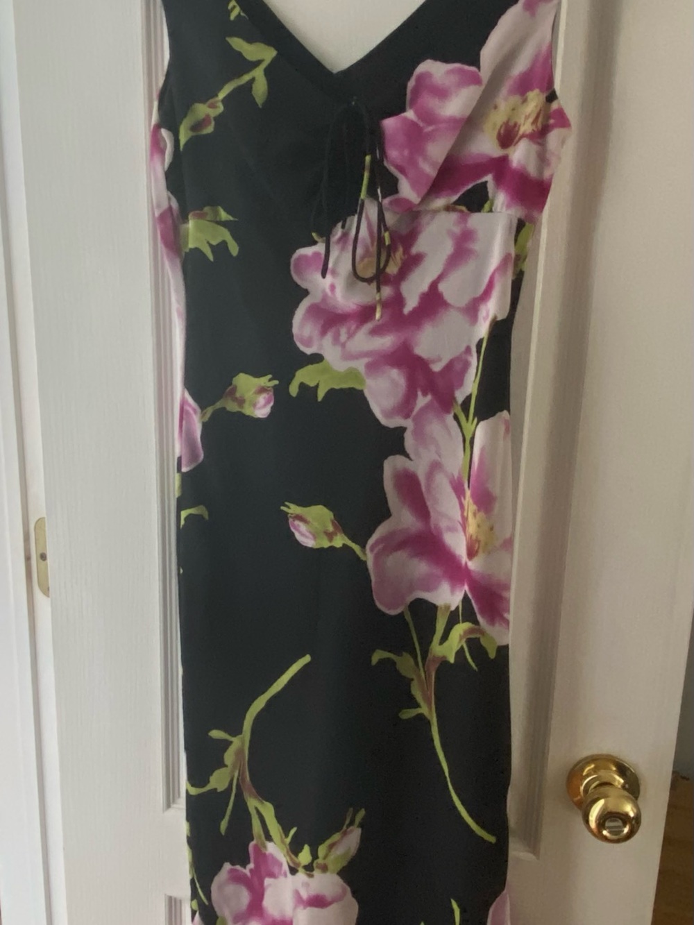 Signature by Sangria Black Slip Dress with Pink Floral Print